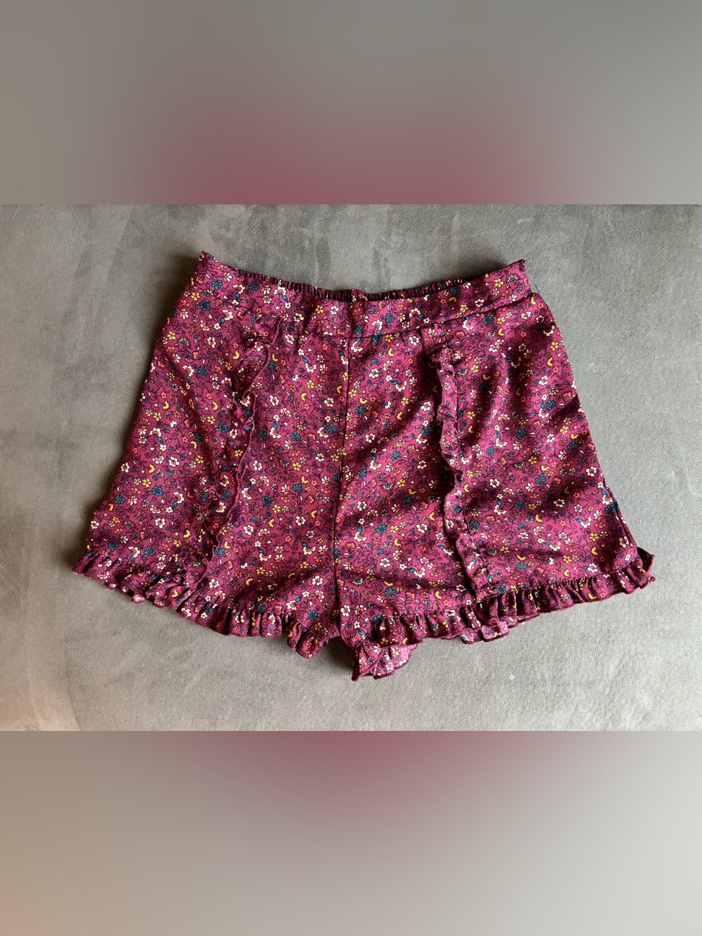 Xhilaration Floral Ruffle High-Waist Shorts in Berry